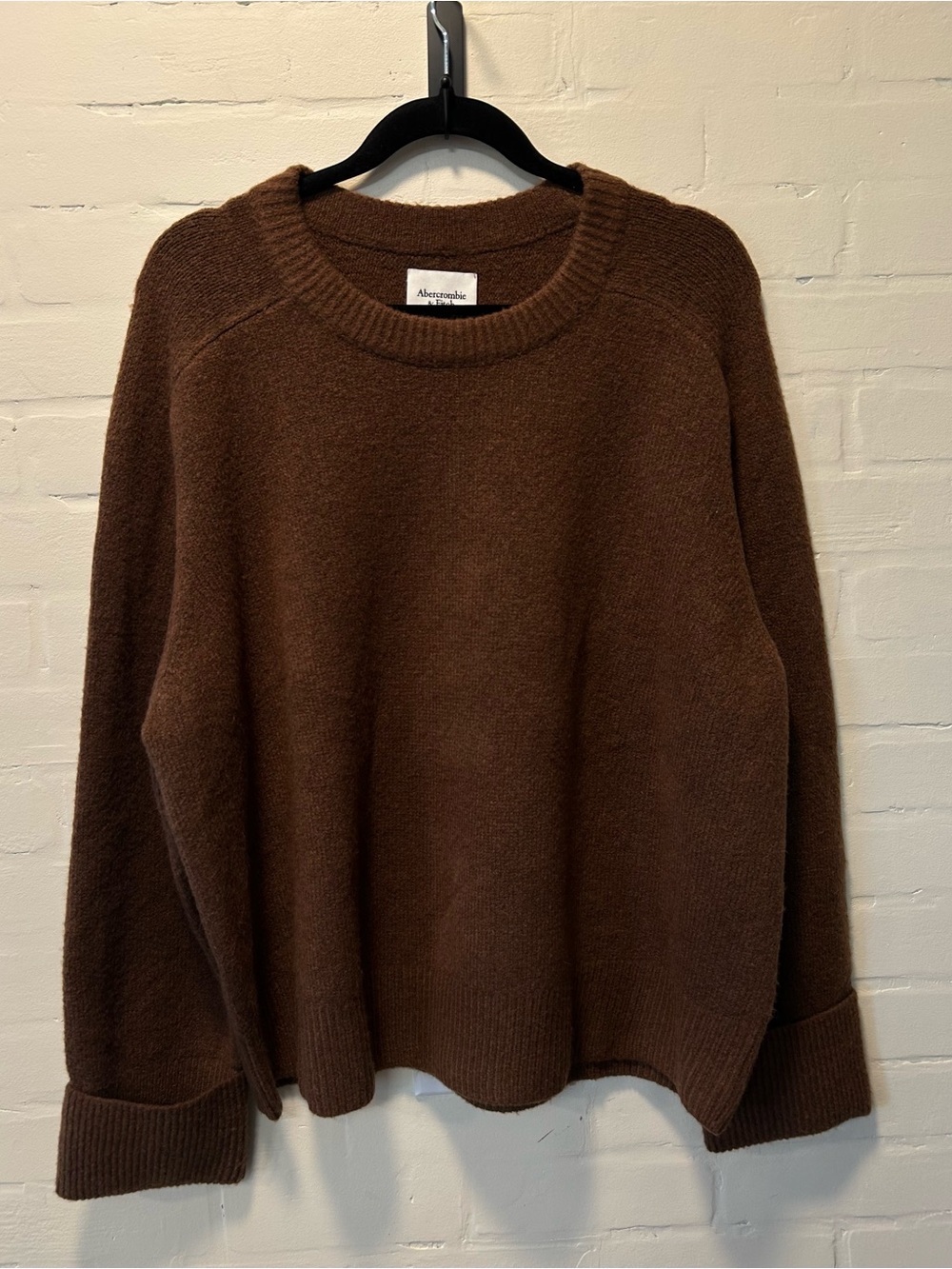 Abercrombie & Fitch Brown Oversized Crewneck Sweater Cozy Knit Preppy Size XL